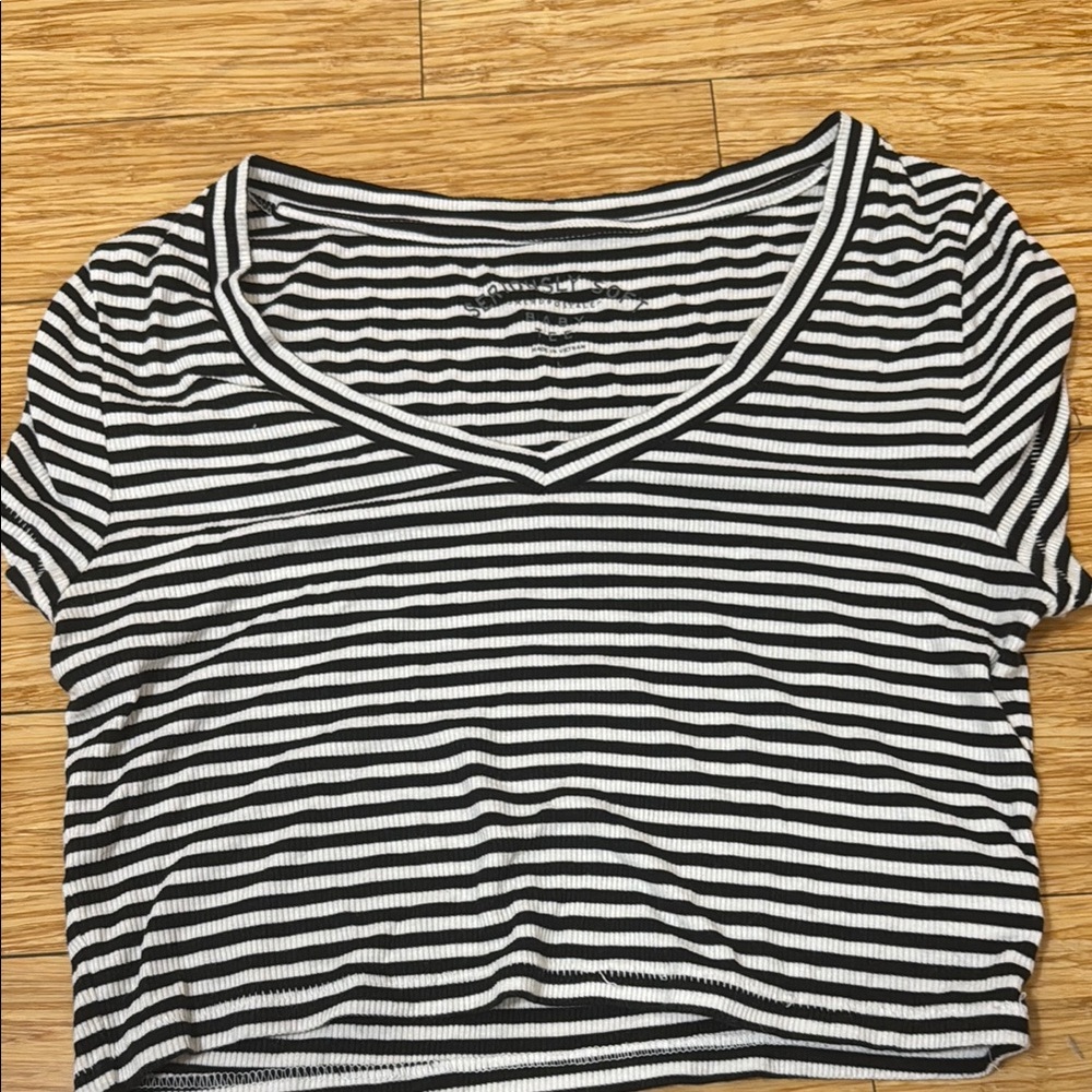 Black and White Striped Women's Top